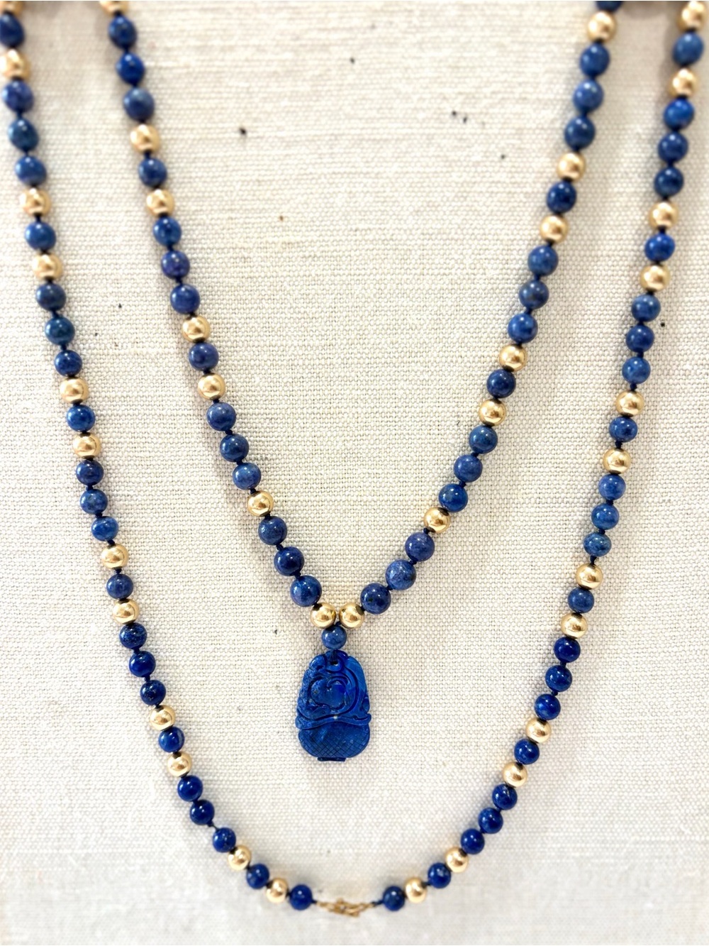 Blue Basketweave Floral Carved Pendant Beaded Artisan Statement Necklace Jewelry